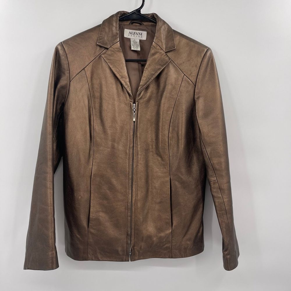 ALFANI petite Lamb Leather Jacket gold Size small petite
